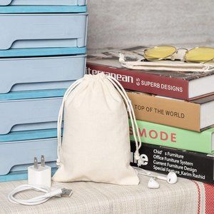 NEW 100ct Cotton Double Drawstring Muslin Bags Natural Color Size 5x7